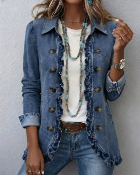 Women's Pleated Ruffle Office Blazer - Denim