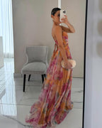 Women's Fitted Mesh Wedding Guest Maxi Dress with Thin Straps