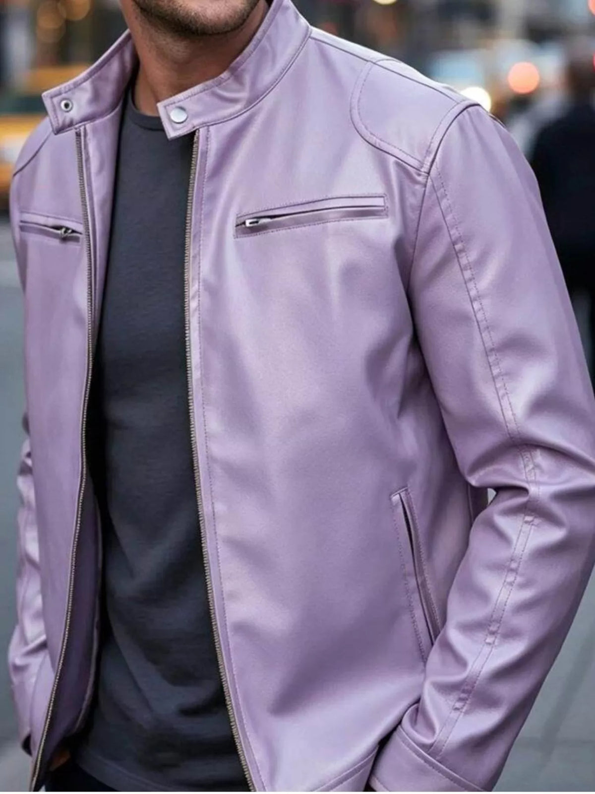 Men's Zip-Up Biker Jacket Big and Tall - Purple