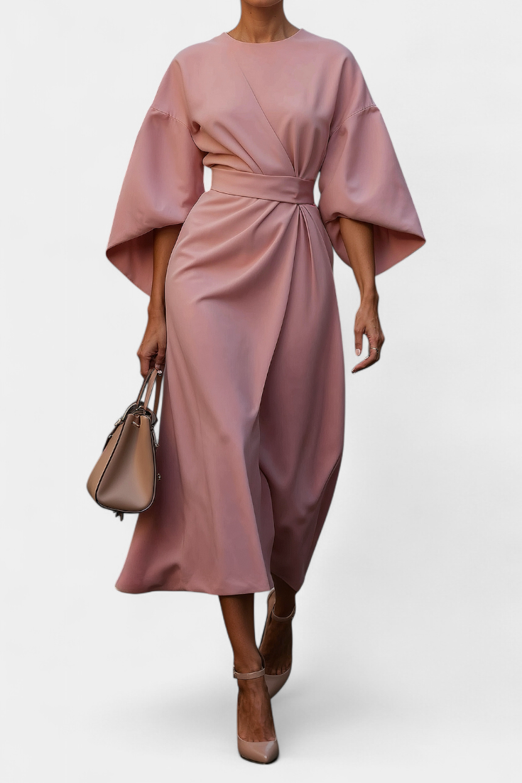 Women's Lantern Sleeve Fitted-Waist Dress - Pink