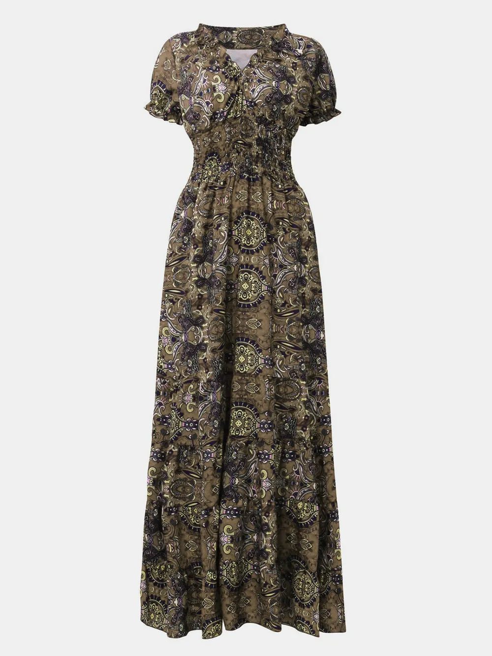 Women's Plus Size Short Sleeve V-Neck Printed Dress with Ruched Detail
