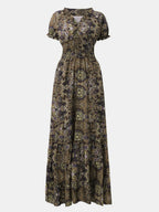 Women's Plus Size Short Sleeve V-Neck Printed Dress with Ruched Detail