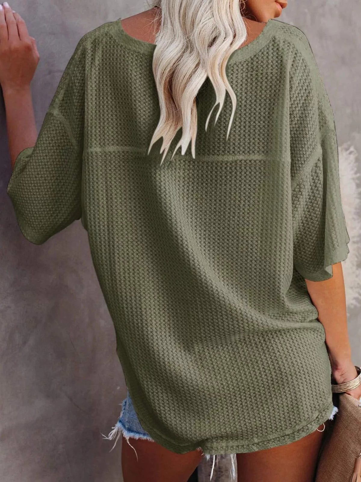 Women's Waffle Knit V-Neck Short Sleeve T-Shirt