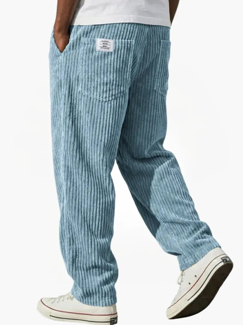Men's Corduroy Pants with Elastic Waist - Light Blue