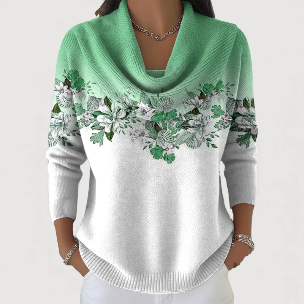 Women's Floral Turtleneck Sweater - Mint