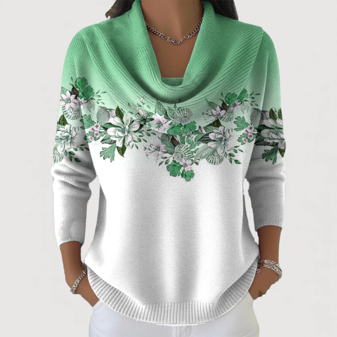Women's Floral Turtleneck Sweater - Mint