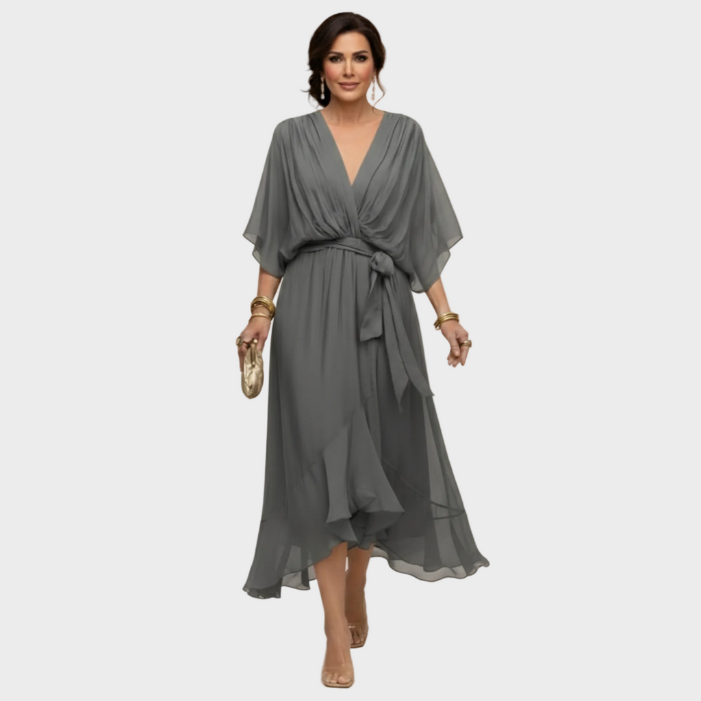 Women's V-Neck Dress - Light Gray
