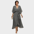 Women's V-Neck Dress - Light Gray