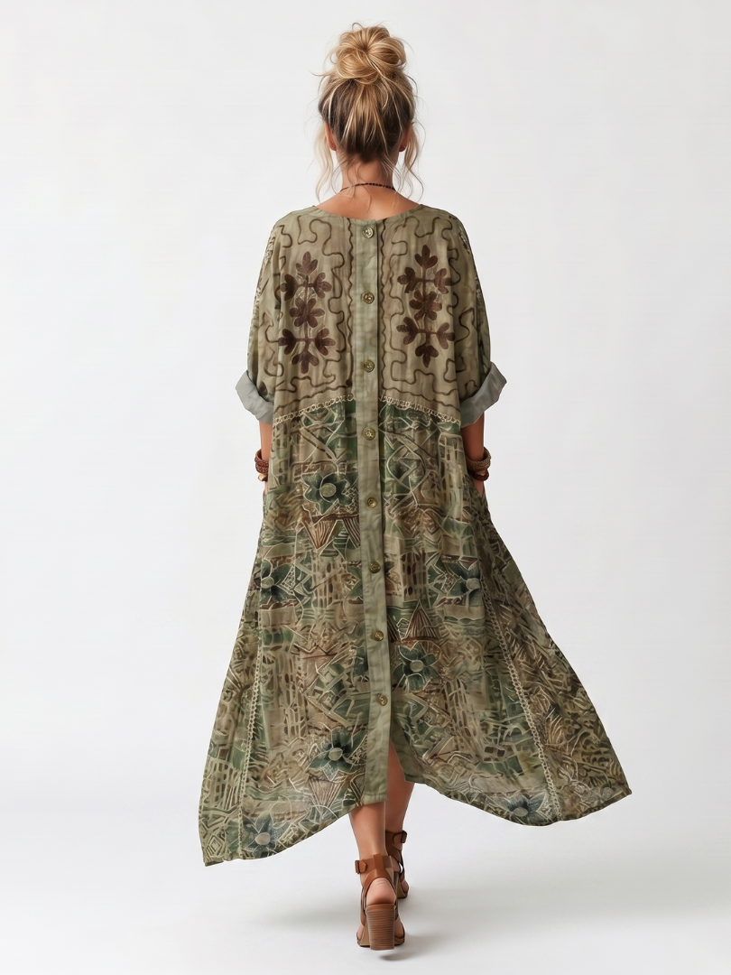 Women's Oversized Button-Front Midi Dress with Pockets