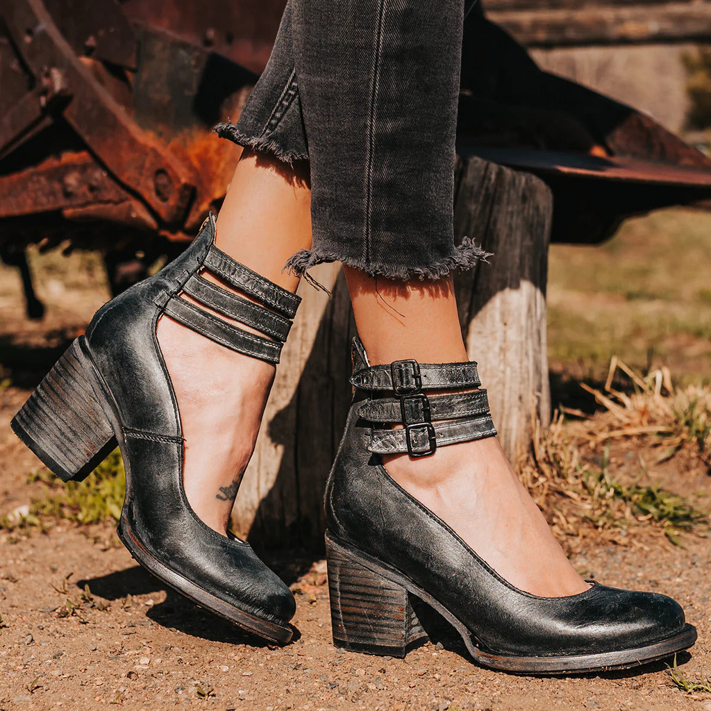 Women's Comfortable Leather Heels - Black