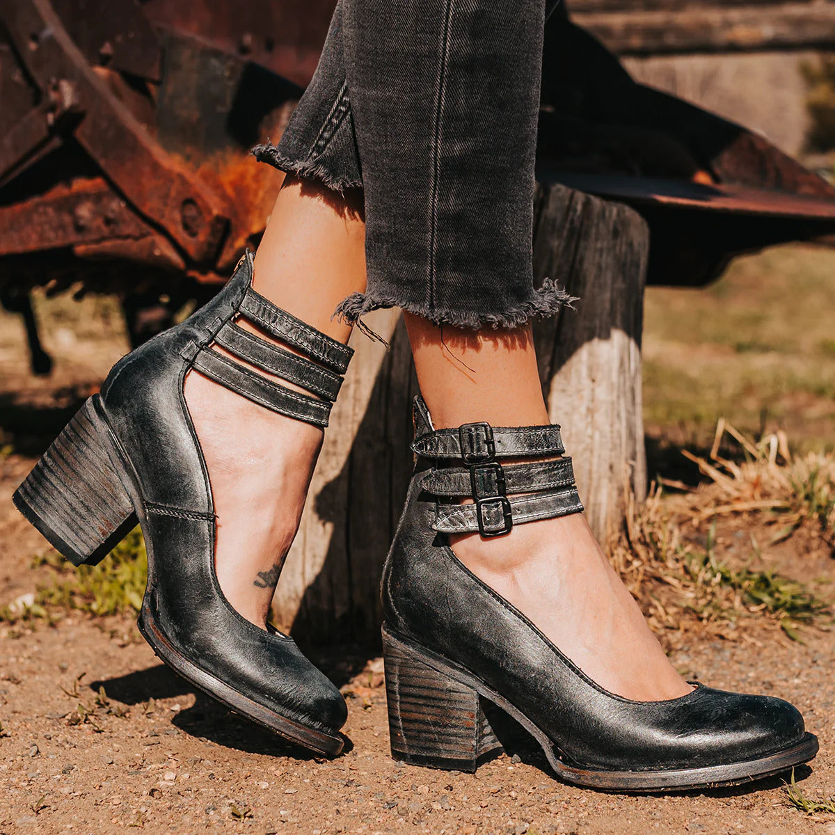 Women's Comfortable Leather Heels - Black