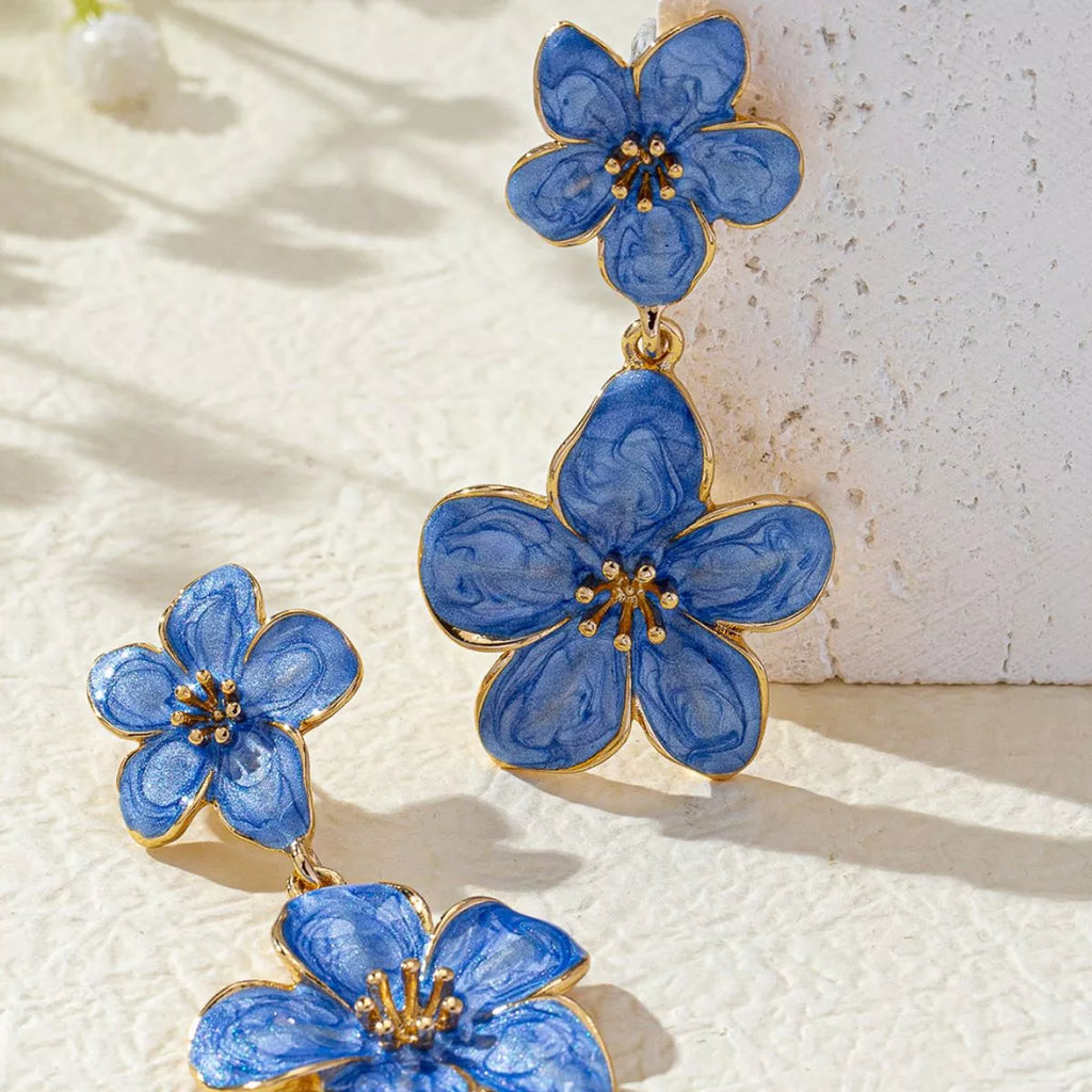 Women's Floral Drop Earrings - Blue