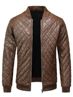 Men's Padded Faux Leather Bomber Jacket Plus Size - Coffee