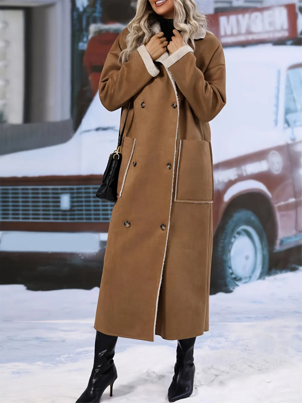 Women's Oversized Long Sherpa Coat for Winter