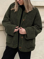 Women's Two-Tone Sherpa Button-Up Jacket with Pockets