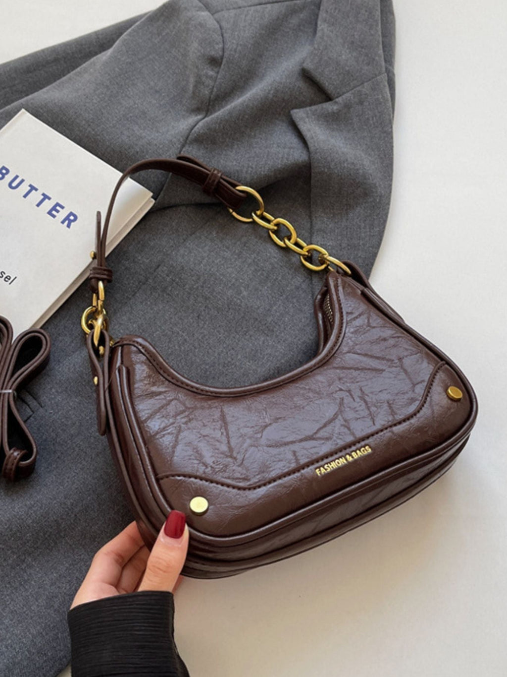 Women's Shoulder Bag with Chain Detail