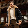 Men's Fleece-Lined Winter Jacket with Faux Fur Collar - Black