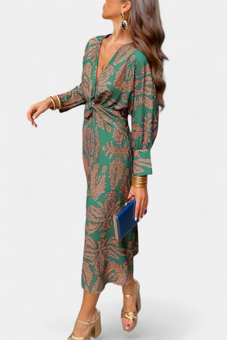 Women's V-Neck Knot-Front Maxi Dress