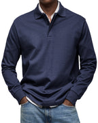 Men's Long Sleeve Polo Shirt - Navy Blue