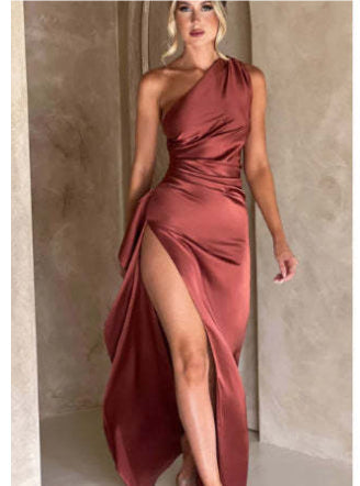 Women's Satin Open-Back Maxi Dress with Side Slit