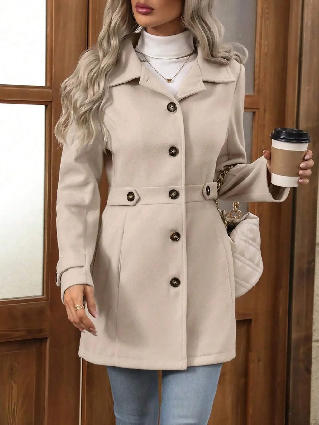 Women's Elegant Long Button-Up Coat