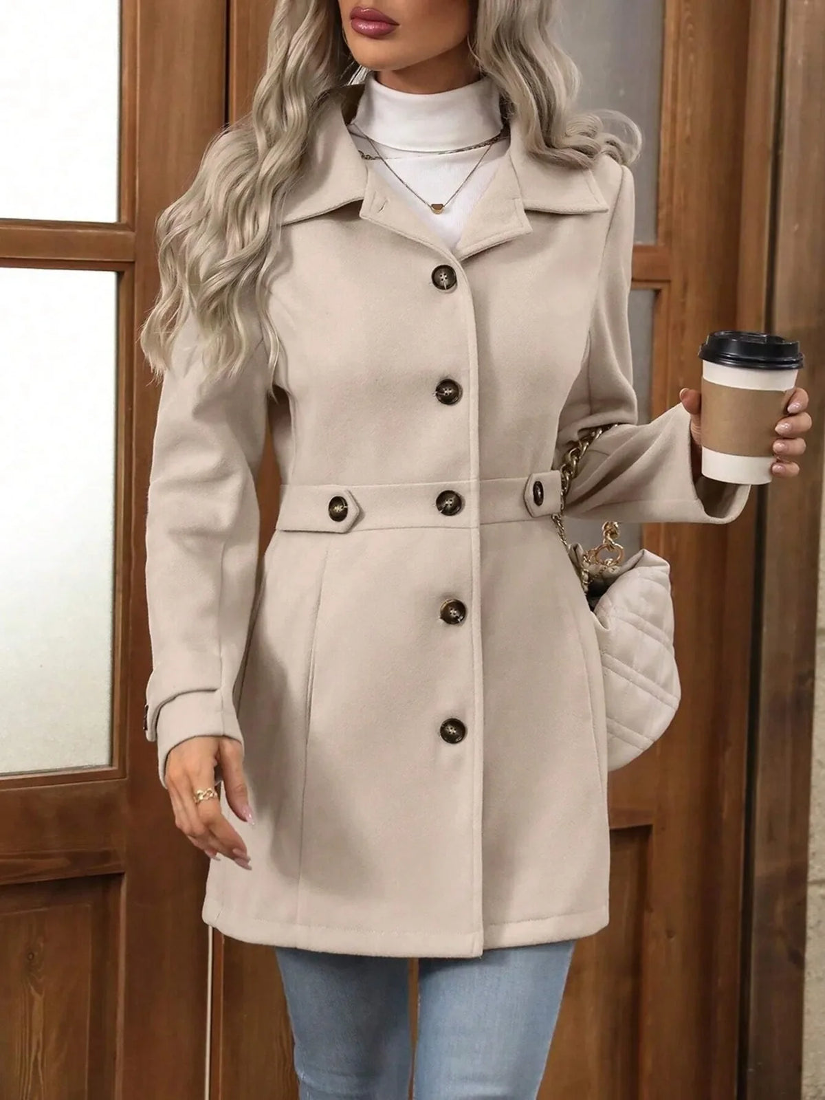 Women's Elegant Long Button-Up Coat