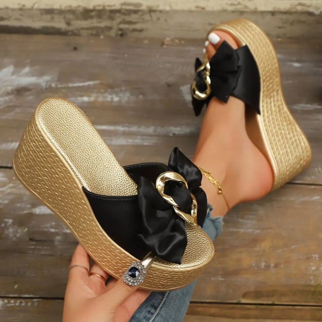 Women's Platform Wedge Sandals with Bow