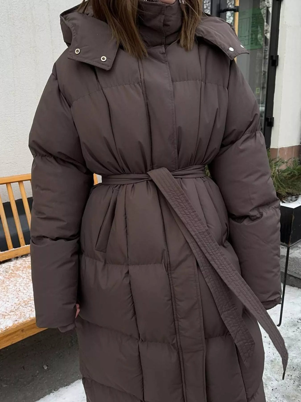 Women's Long Belted Puffer Coat