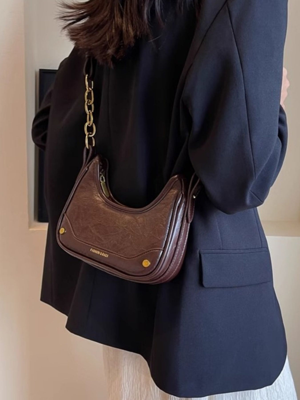 Women's Shoulder Bag with Chain Detail
