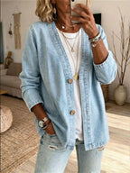 Women's Casual Denim Cardigan Jacket - Light Blue