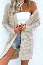 Women's Long Open-Knit Button-Up Cardigan