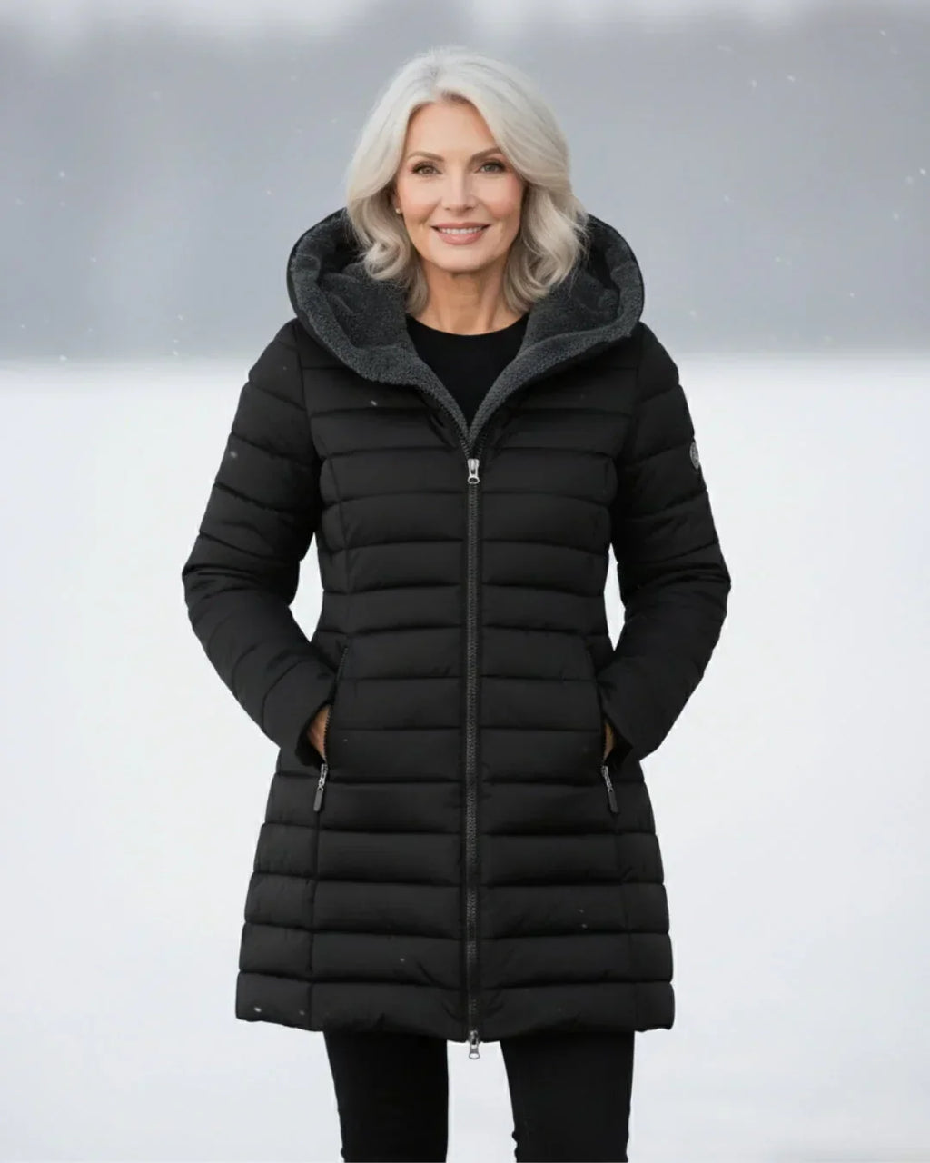 Women's Long Padded Winter Coat - Black
