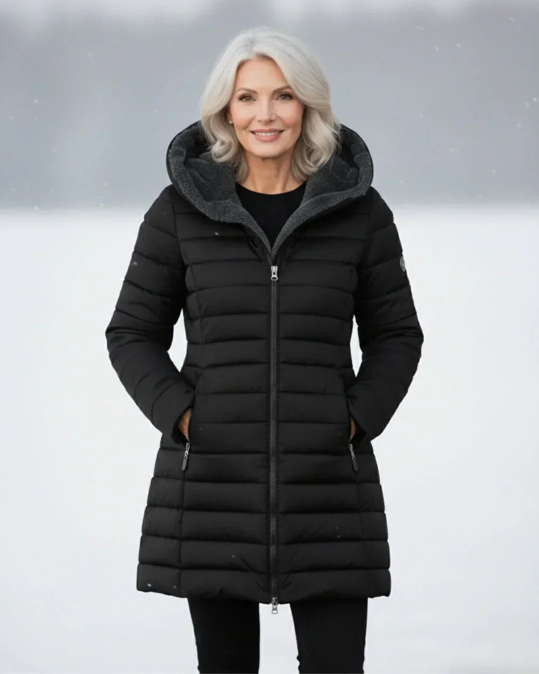 Women's Long Padded Winter Coat - Black