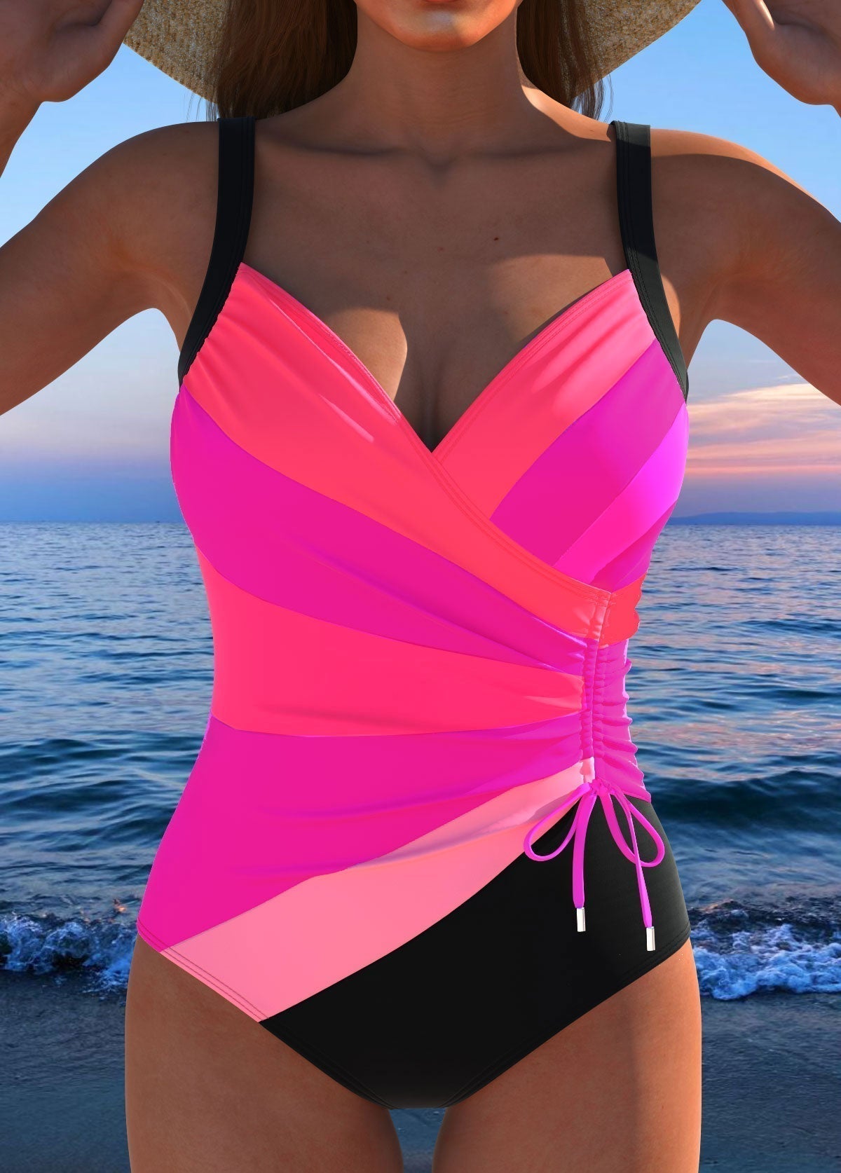 Women's Flattering Crossover One-Piece Swimsuit - Rose Pink