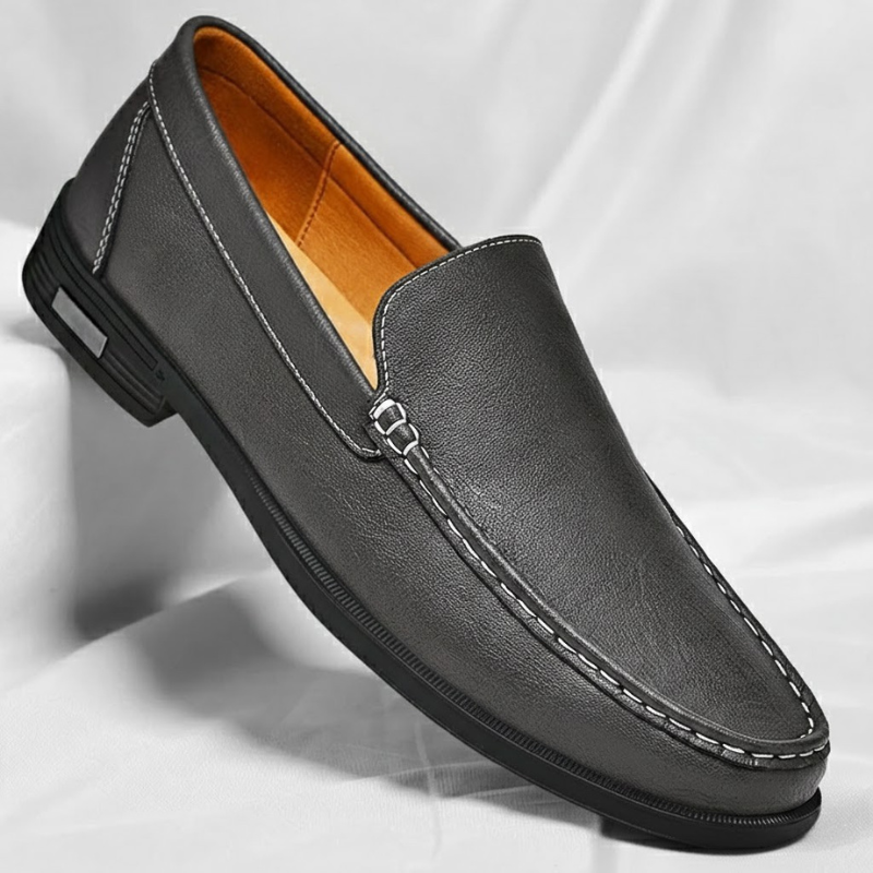 Men's Italian Leather Loafers - Gray