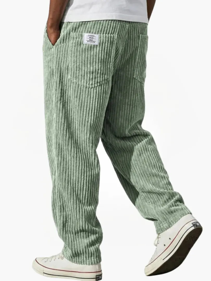 Men's Corduroy Pants with Elastic Waist - Light Green