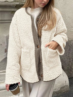 Women's Two-Tone Sherpa Button-Up Jacket with Pockets