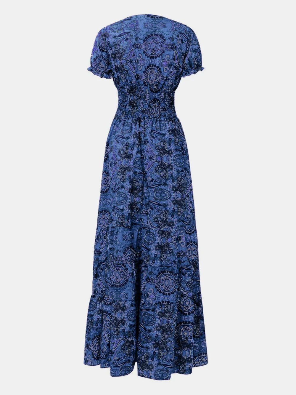 Women's Plus Size Short Sleeve V-Neck Printed Dress with Ruched Detail
