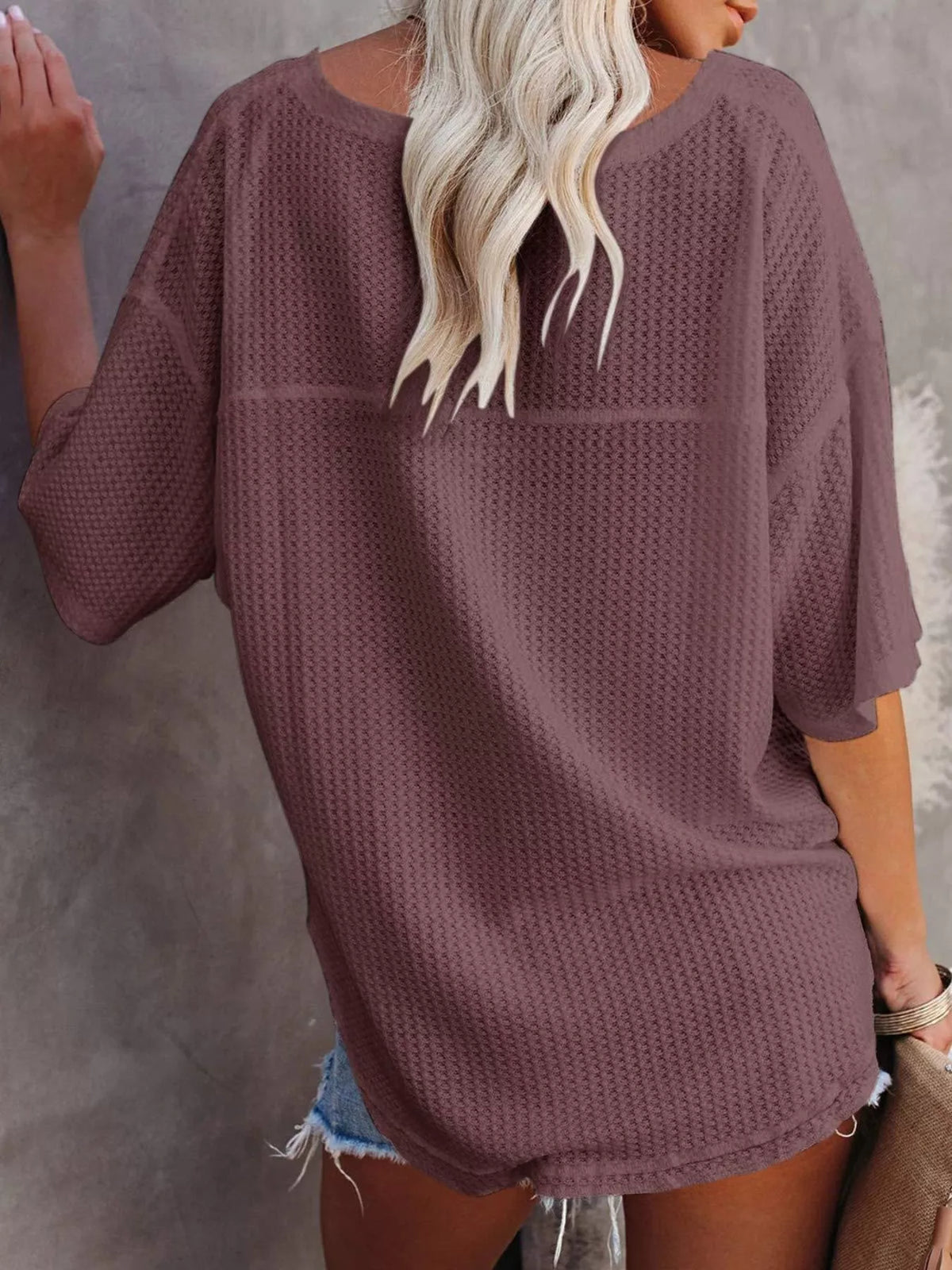 Women's Waffle Knit V-Neck Short Sleeve T-Shirt