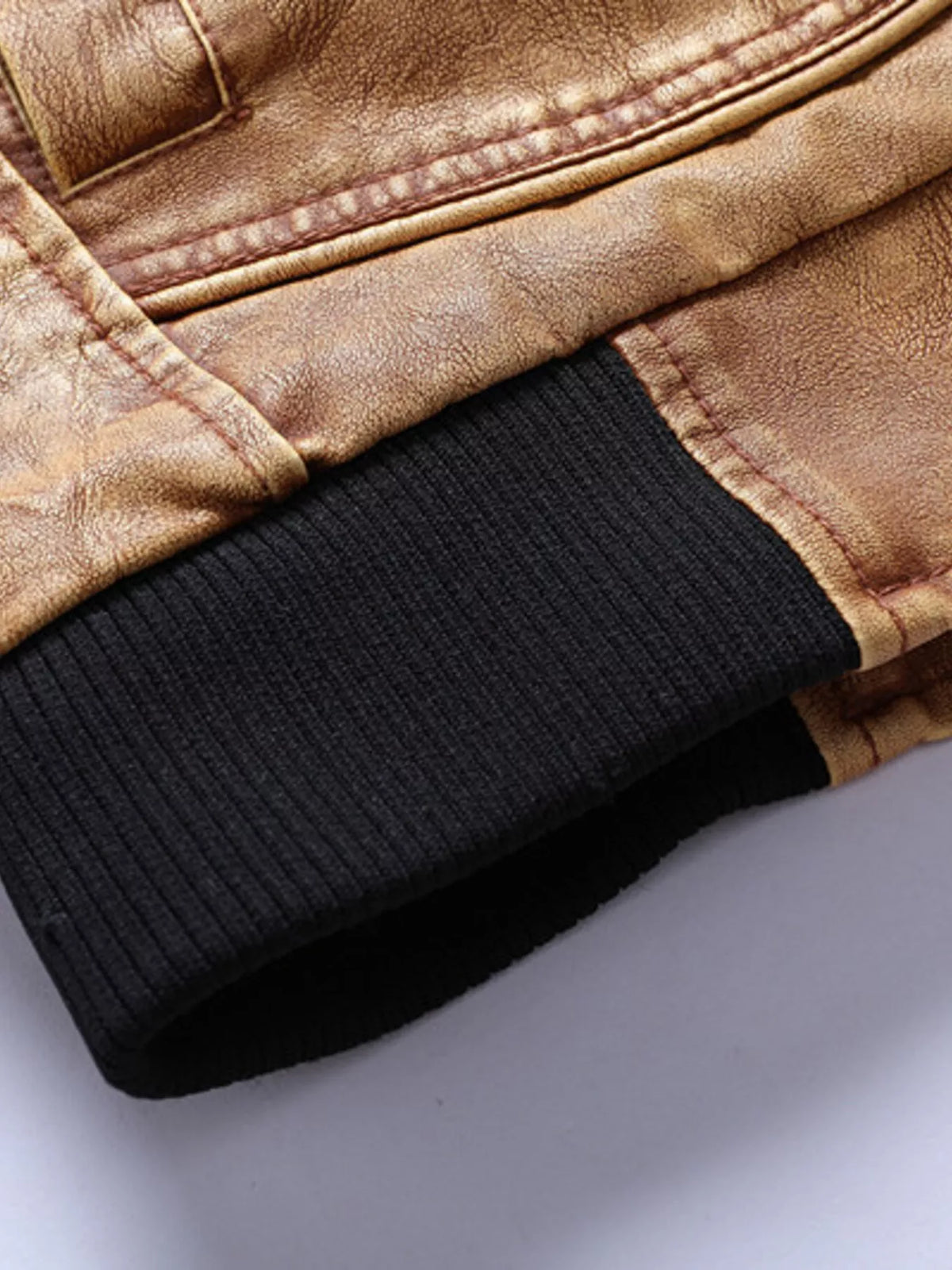Men's Leather Jacket with Sherpa Collar Plus Size