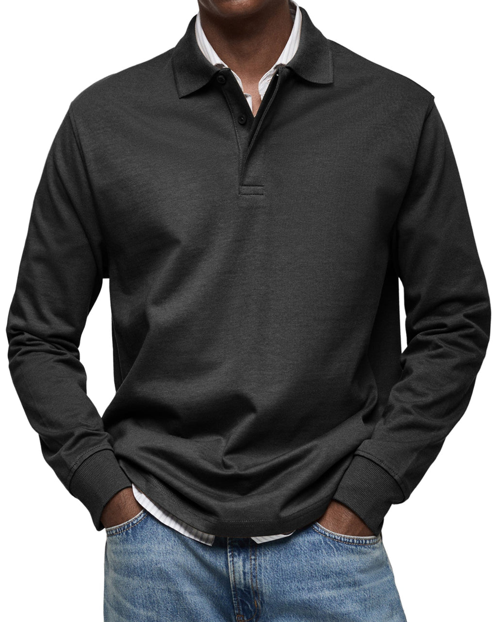 Men's Long Sleeve Polo Shirt - Black