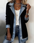 Women's Elegant Patchwork Denim Jacket - Black