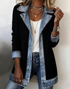 Women's Elegant Patchwork Denim Jacket - Black
