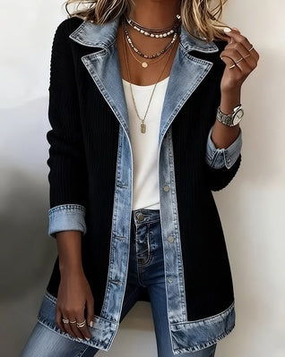 Women's Elegant Patchwork Denim Jacket - Black