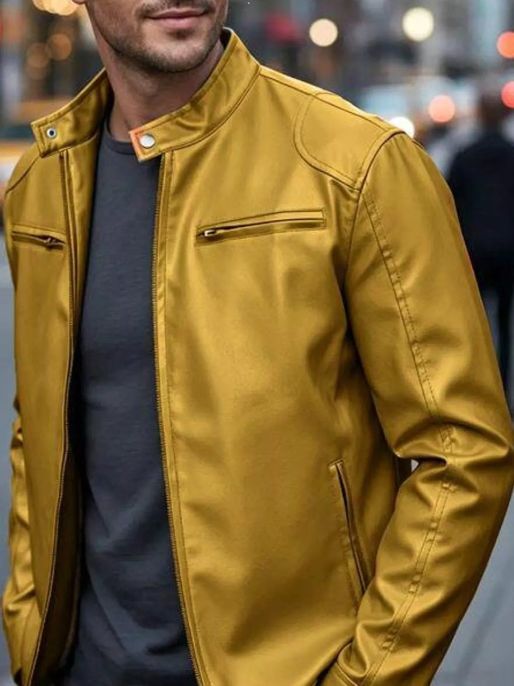 Men's Zip-Up Biker Jacket Big and Tall - Yellow