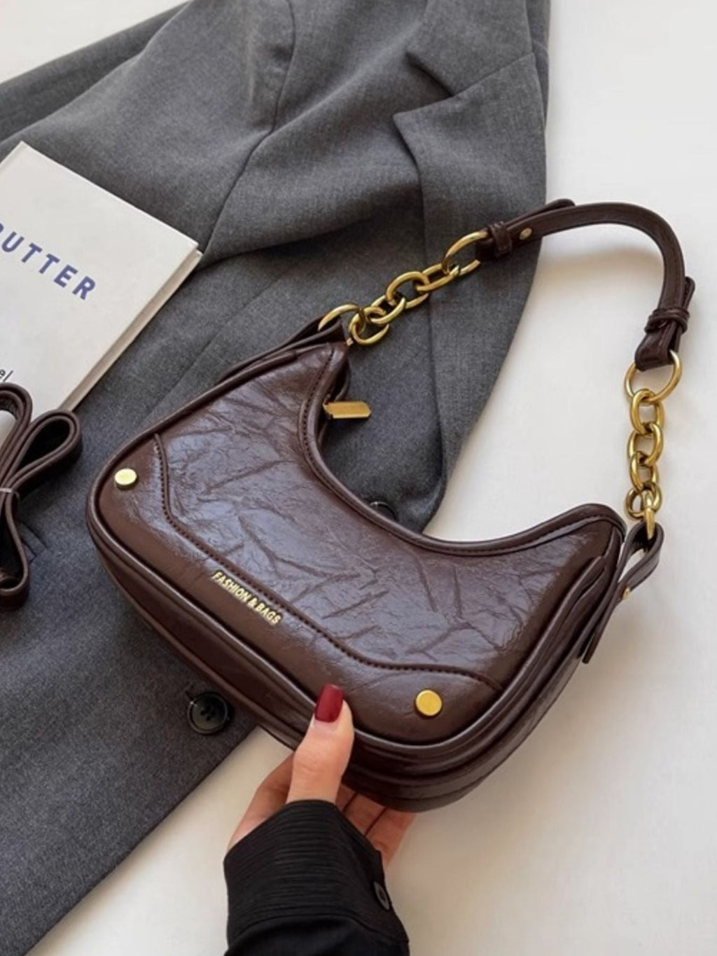 Women's Shoulder Bag with Chain Detail