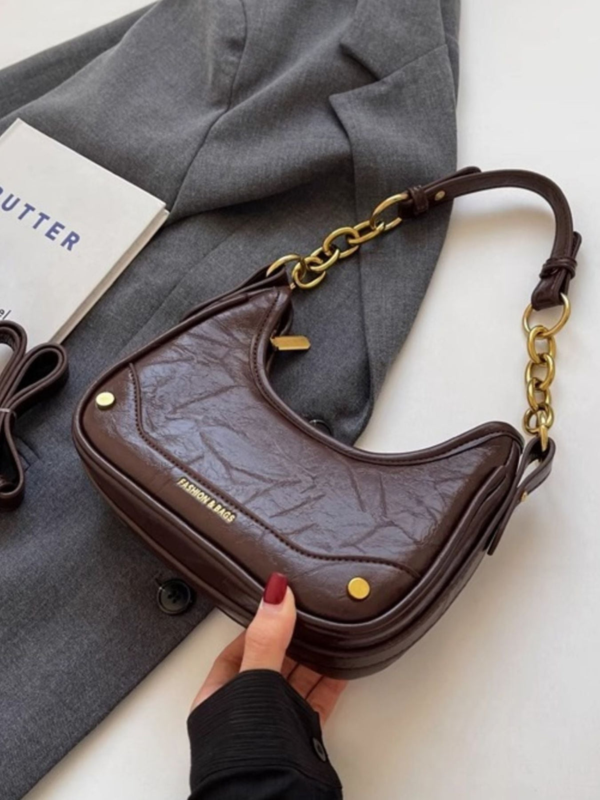 Women's Shoulder Bag with Chain Detail