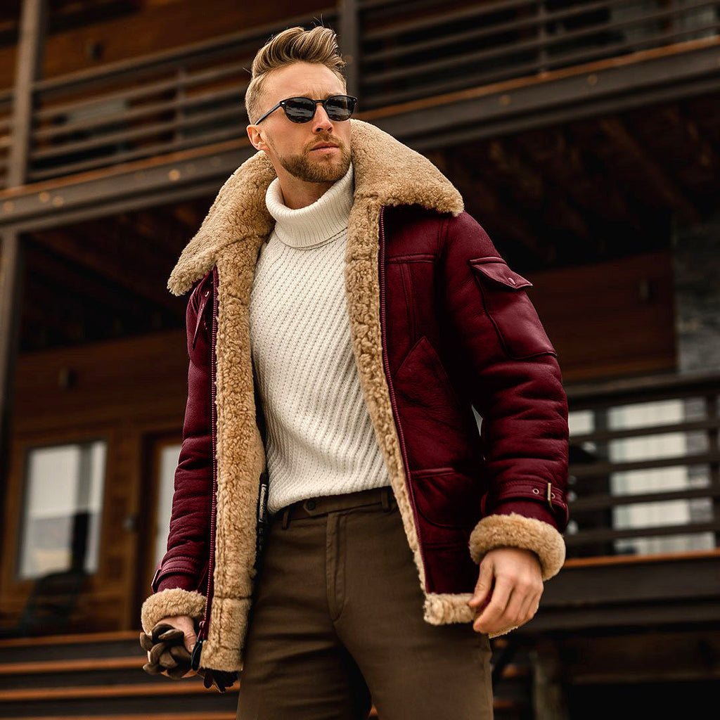 Men's Fleece-Lined Winter Jacket with Faux Fur Collar
