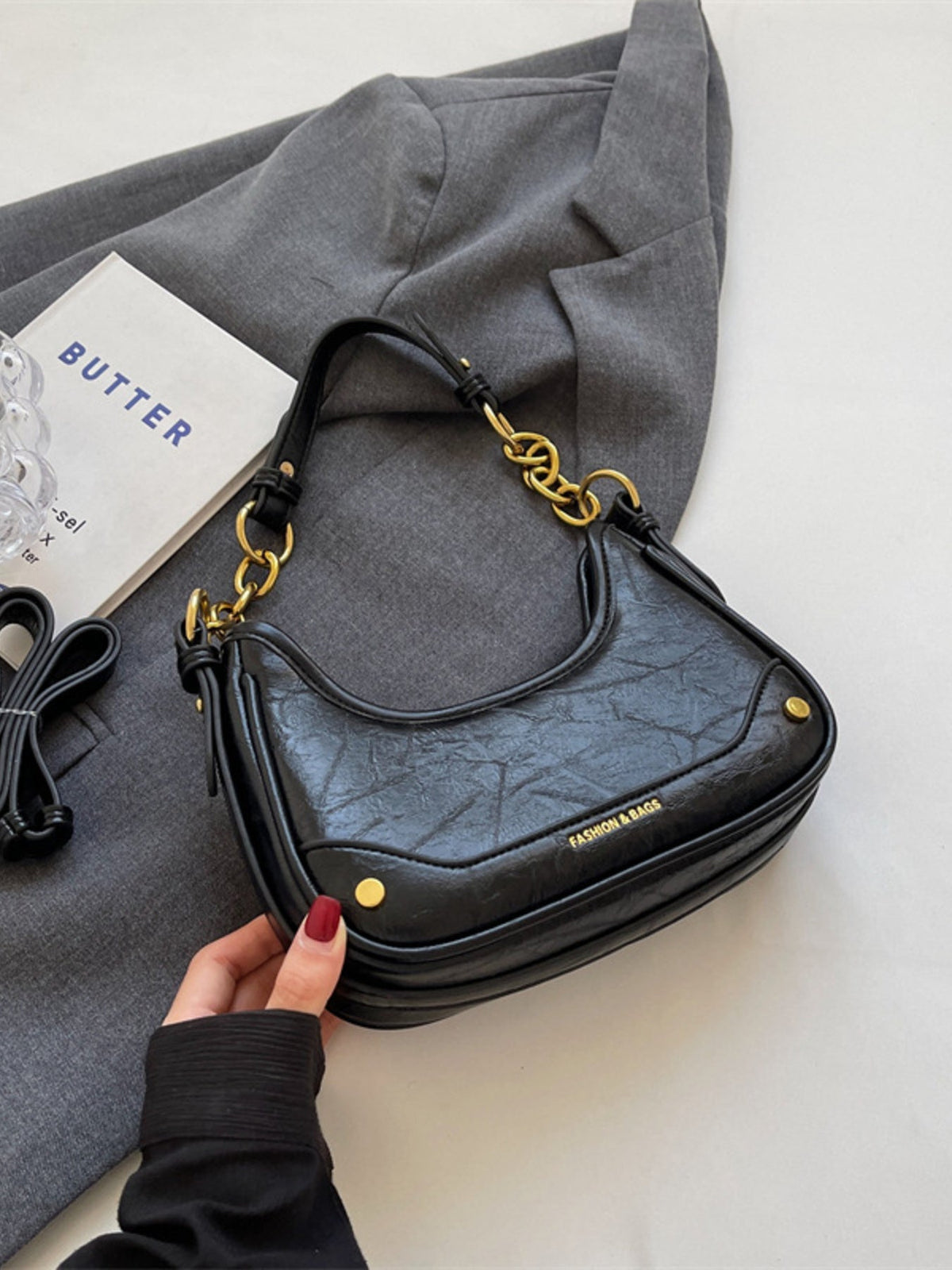 Women's Shoulder Bag with Chain Detail