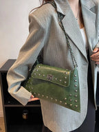 Women's Studded Flap Shoulder Bag with Chain